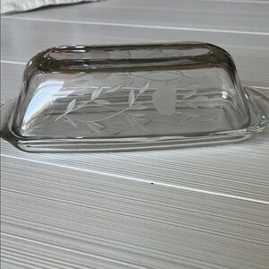Princess House Clear Glass Butter Dish with Etched Design